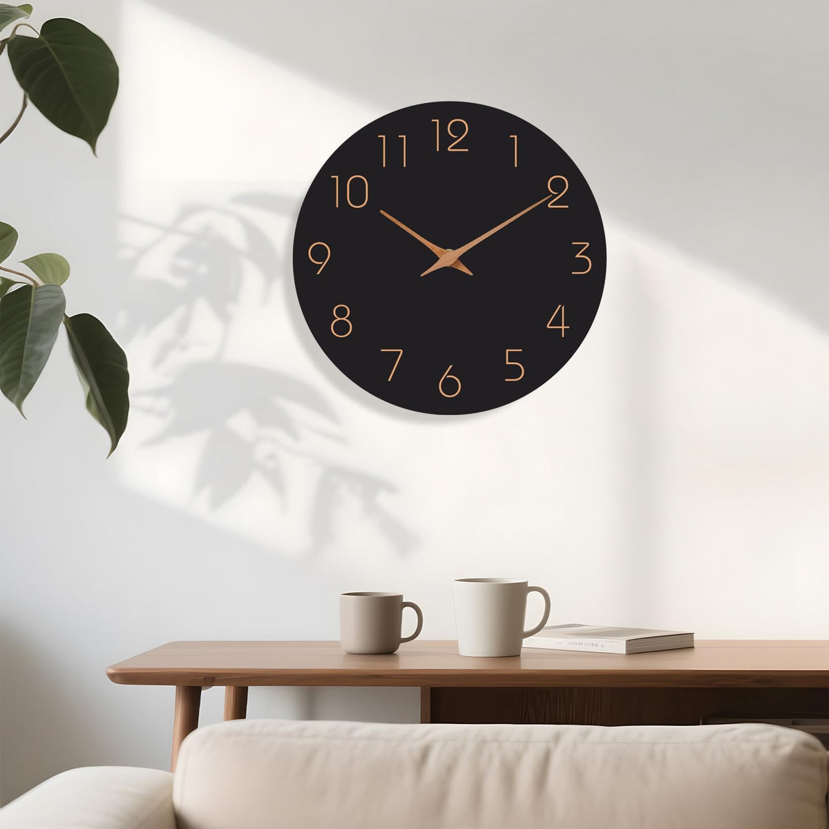 Mosewa 12 Inch Black Wall Clock - Battery Operated Silent Non-Ticking Size NEW