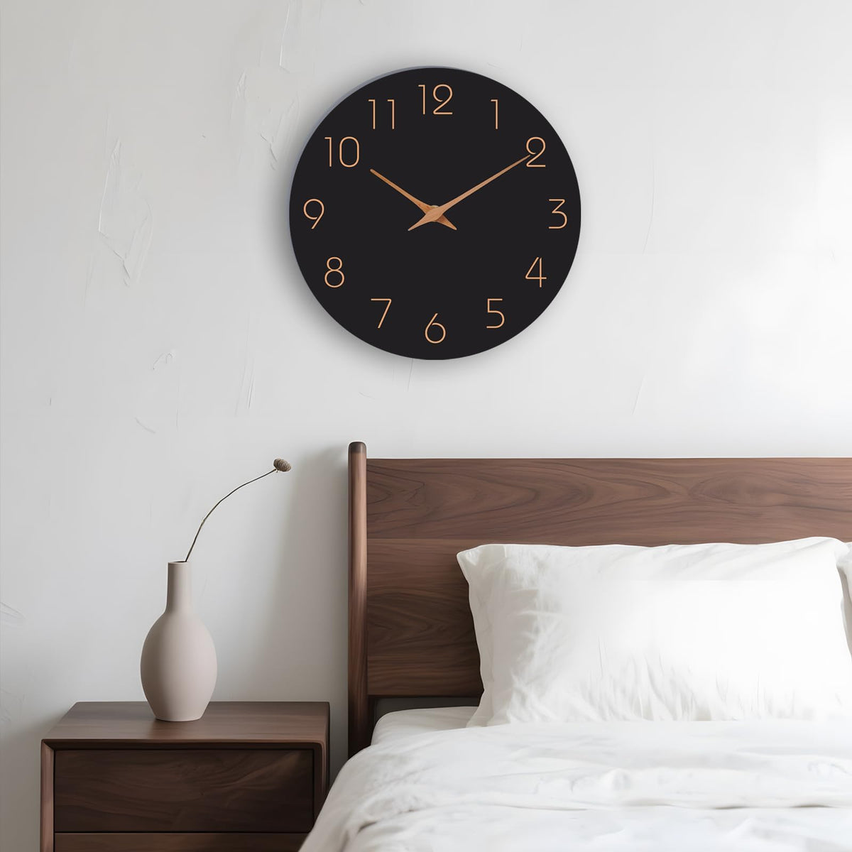 Mosewa 12 Inch Black Wall Clock - Battery Operated Silent Non-Ticking Size NEW