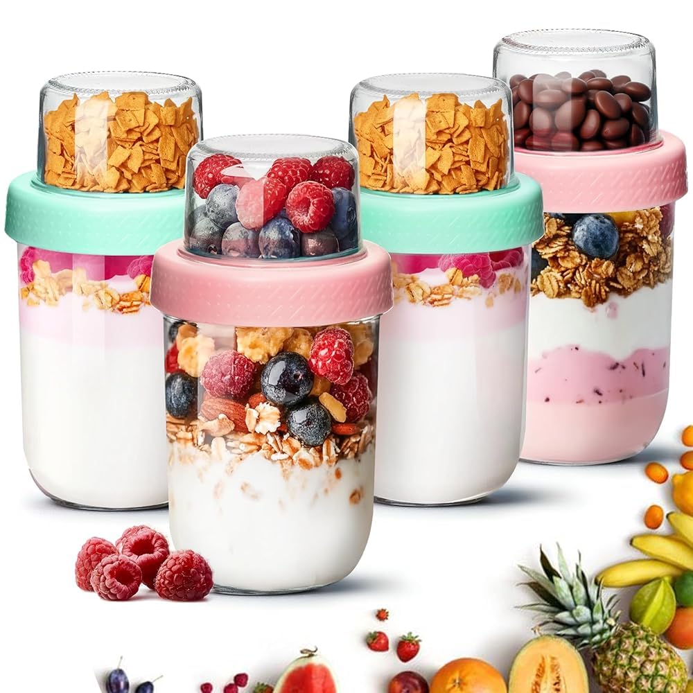 ComSaf Dual-Layer Chia Pudding Overnight Oats Storage Jars with Lids Green NEW