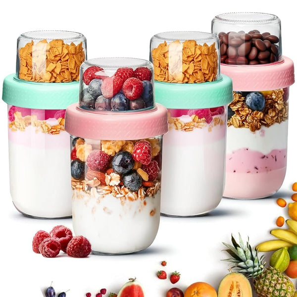 ComSaf Dual-Layer Chia Pudding Overnight Oats Storage Jars with Lids Green NEW