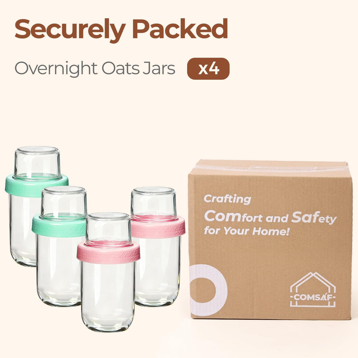 ComSaf Dual-Layer Chia Pudding Overnight Oats Storage Jars with Lids Green NEW