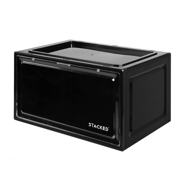 STACKED Black Magnetic Shoe Storage Box Display Case Anti-Oxidant Clear Door NEW