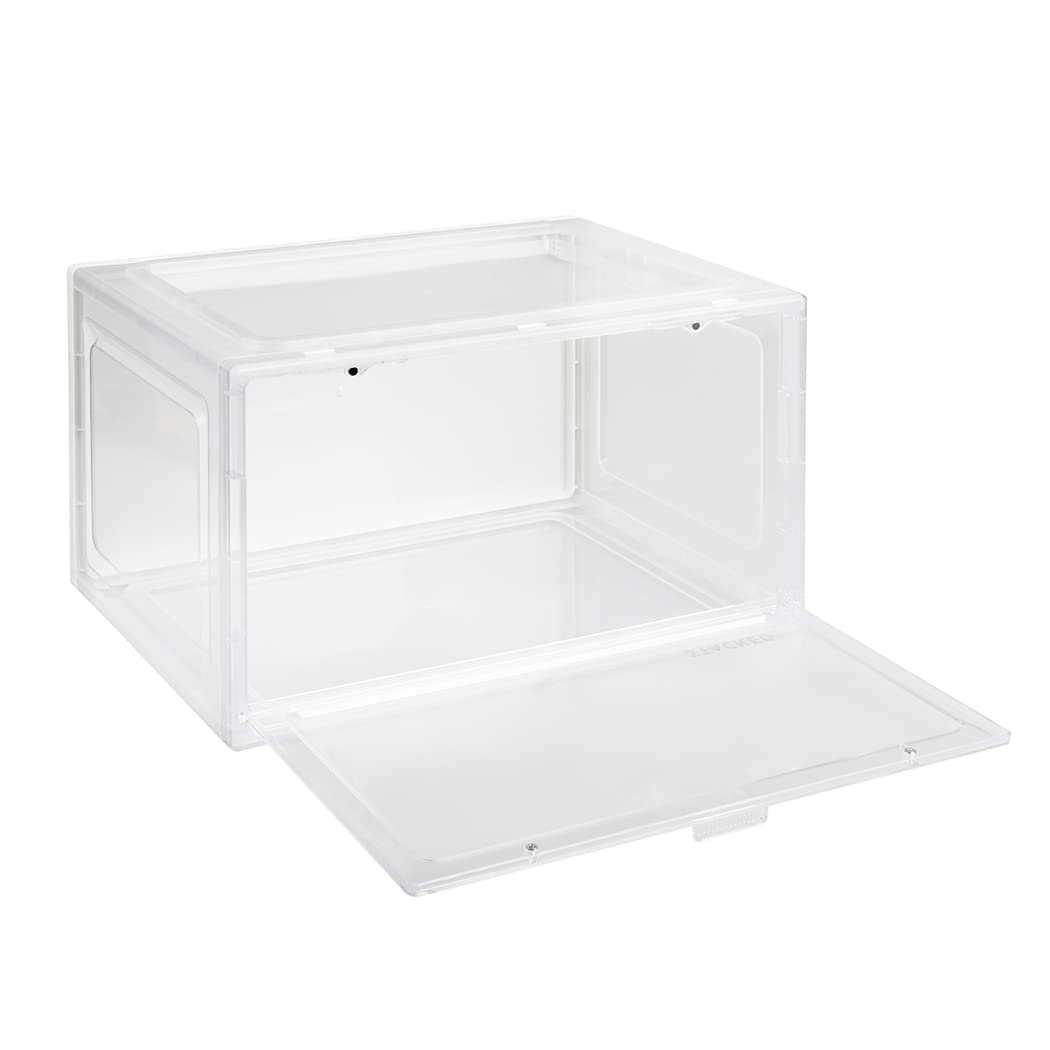 STACKED Black Magnetic Shoe Storage Box Display Case Anti-Oxidant Clear Door NEW
