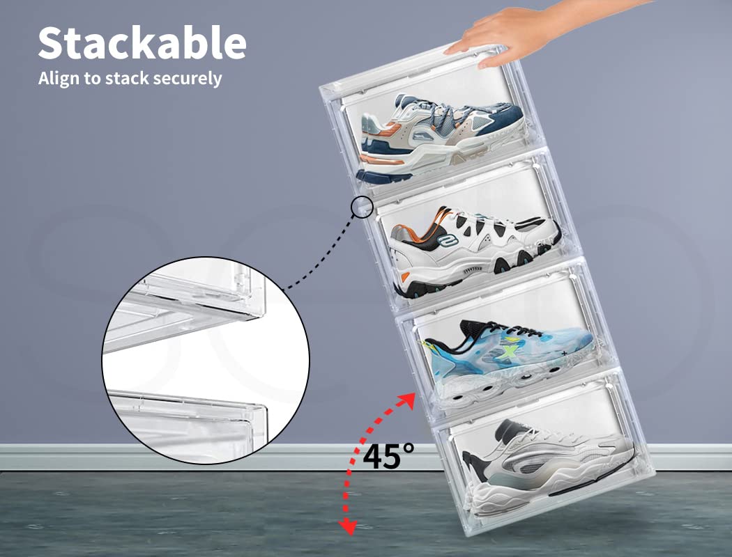 STACKED Black Magnetic Shoe Storage Box Display Case Anti-Oxidant Clear Door NEW