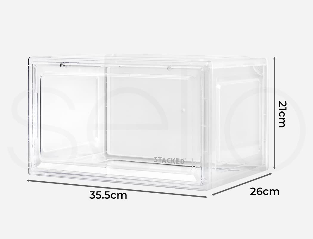 STACKED Black Magnetic Shoe Storage Box Display Case Anti-Oxidant Clear Door NEW