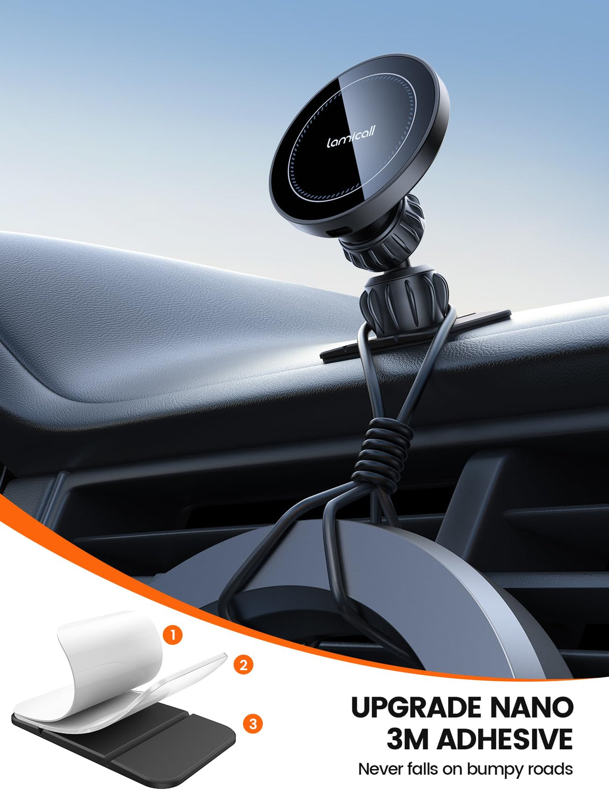 Lamicall 15W Automobile Chargers Wireless Car Mount Charger 360 Degree NEW