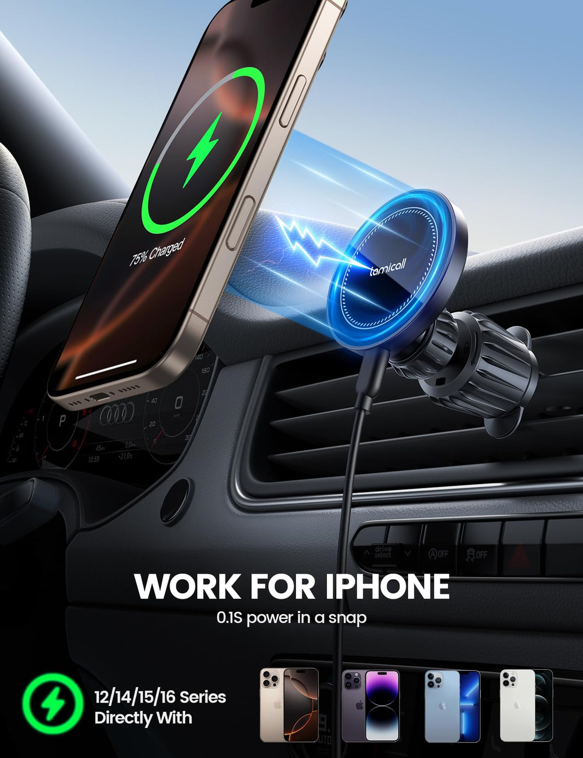 Lamicall 15W Automobile Chargers Wireless Car Mount Charger 360 Degree NEW