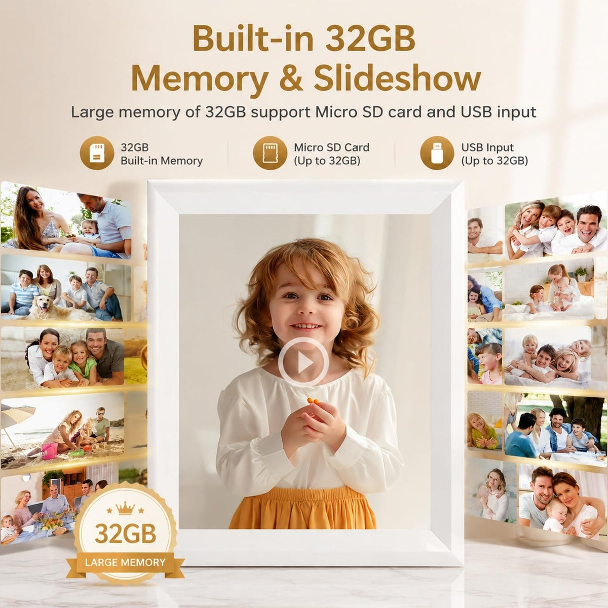ZoYue 10.1 Inch WiFi Digital Picture Frame 32GB Memory 1280x800 HD IPS NEW