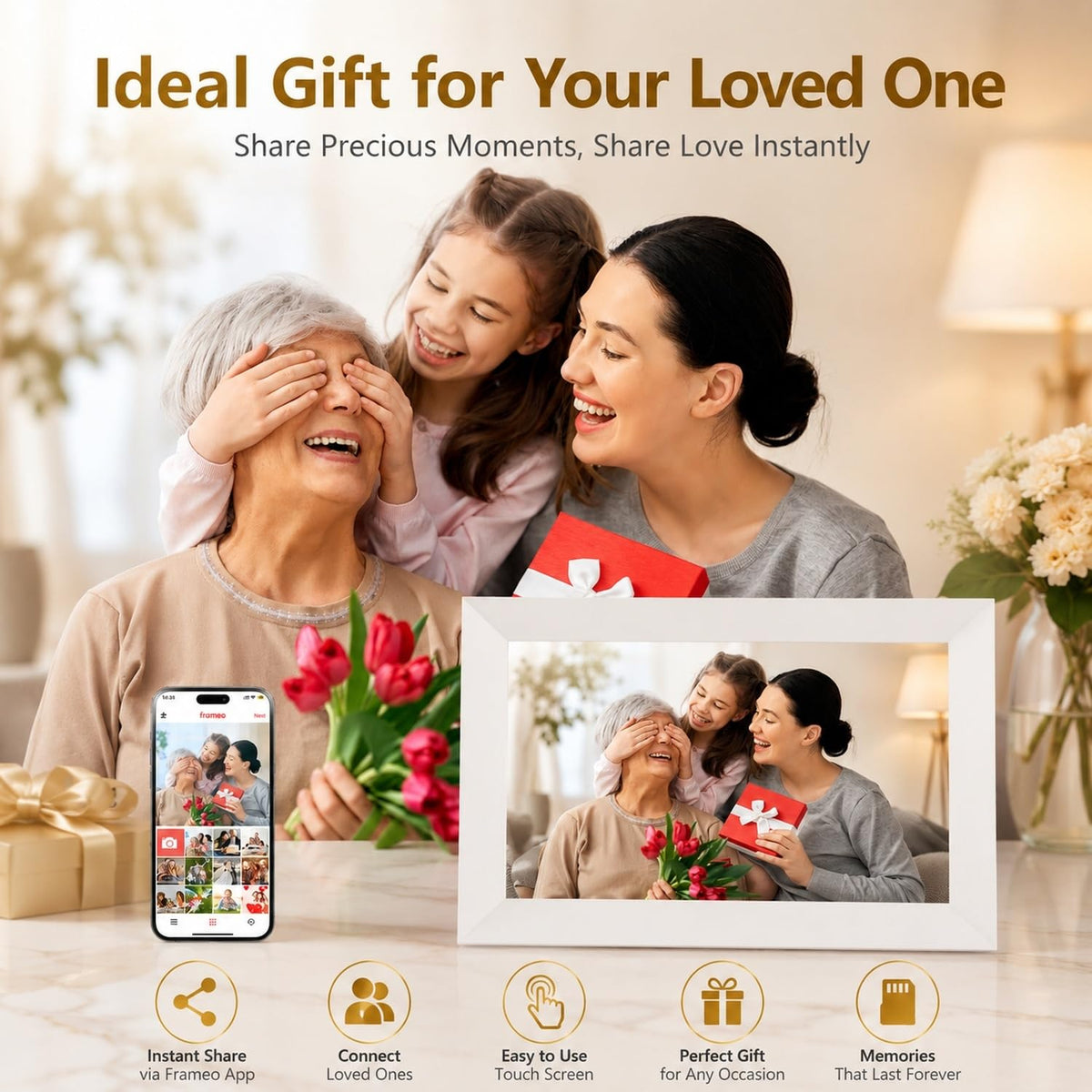 ZoYue 10.1 Inch WiFi Digital Picture Frame 32GB Memory 1280x800 HD IPS NEW