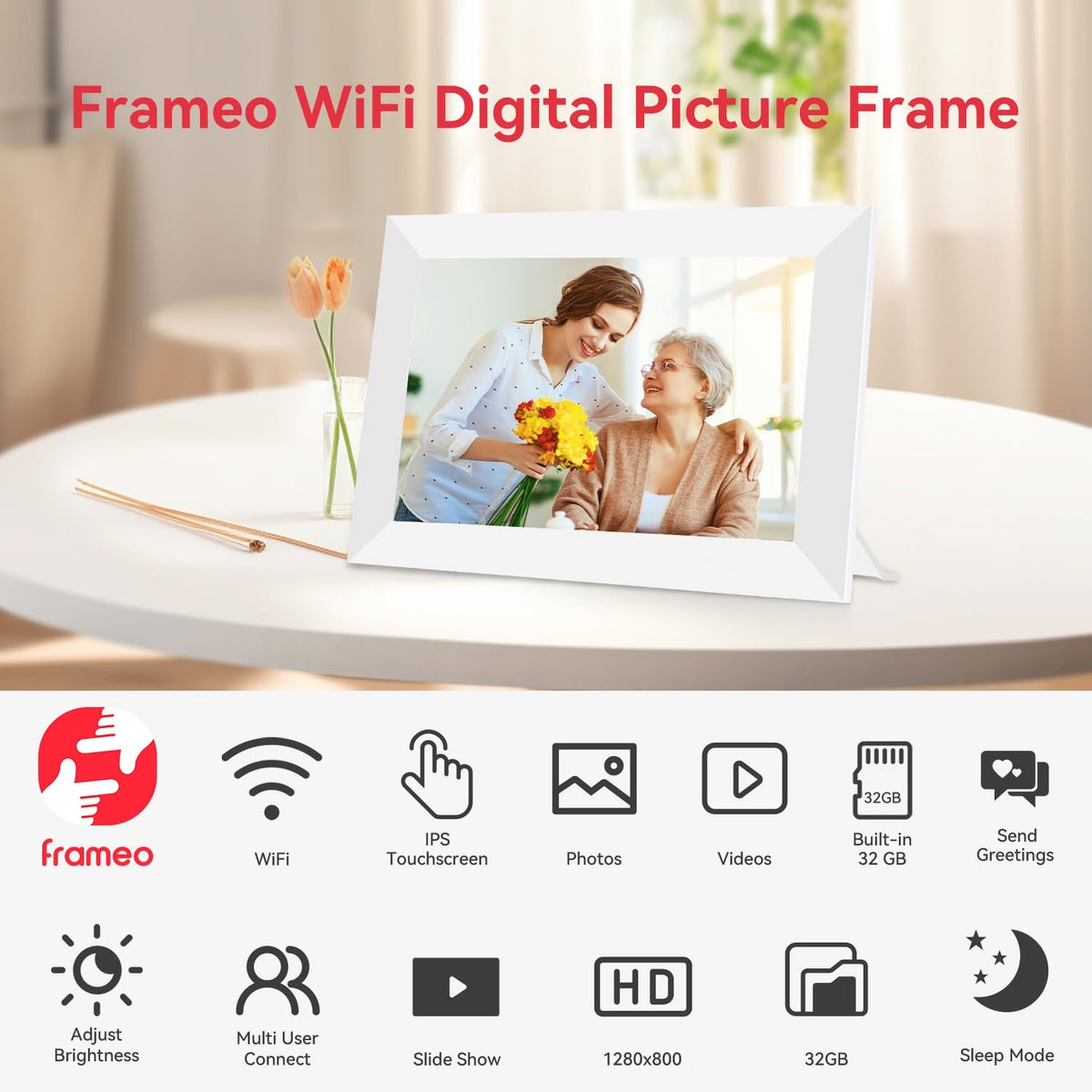 ZoYue 10.1 Inch WiFi Digital Picture Frame 32GB Memory 1280x800 HD IPS NEW
