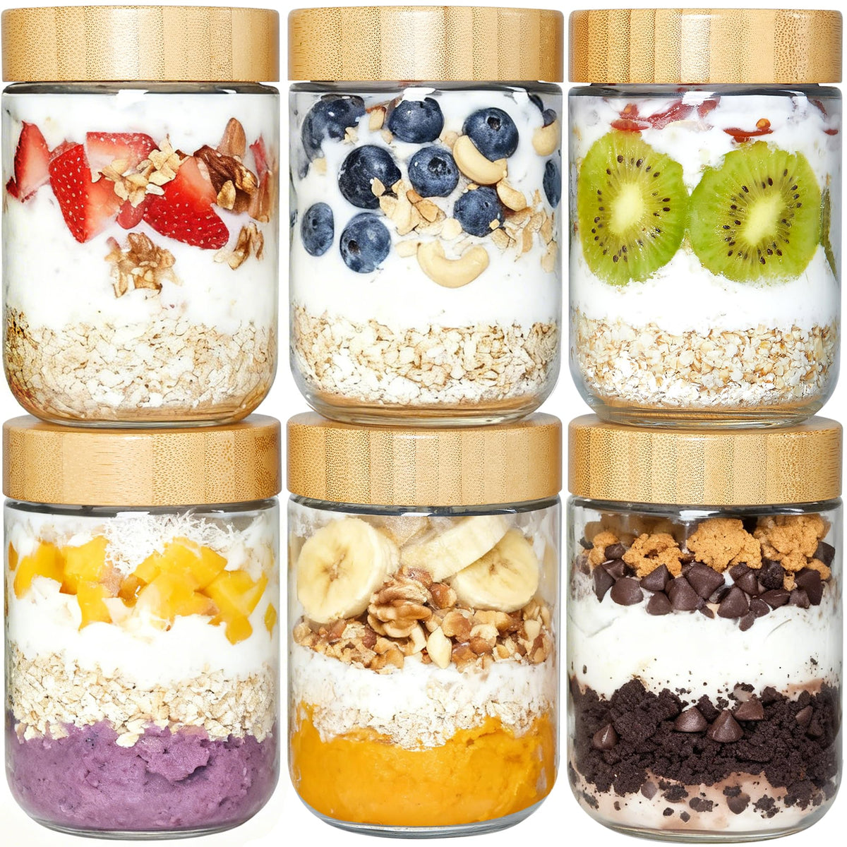 Vtopmart 16 oz Glass Storage Jars with Bamboo Lids 6 Pack NEW