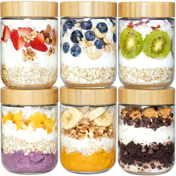Vtopmart 16 oz Glass Storage Jars with Bamboo Lids 6 Pack NEW
