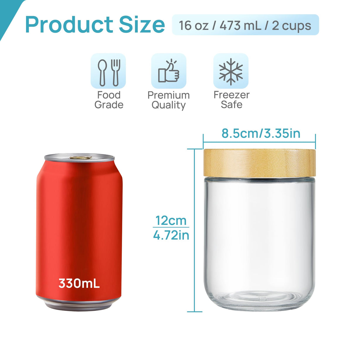 Vtopmart 16 oz Glass Storage Jars with Bamboo Lids 6 Pack NEW