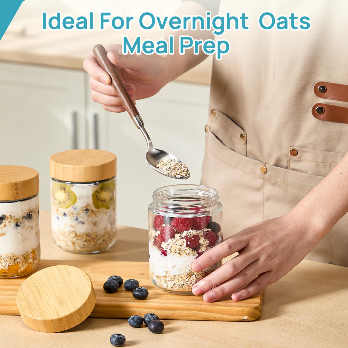 Vtopmart 16 oz Glass Storage Jars with Bamboo Lids 6 Pack NEW