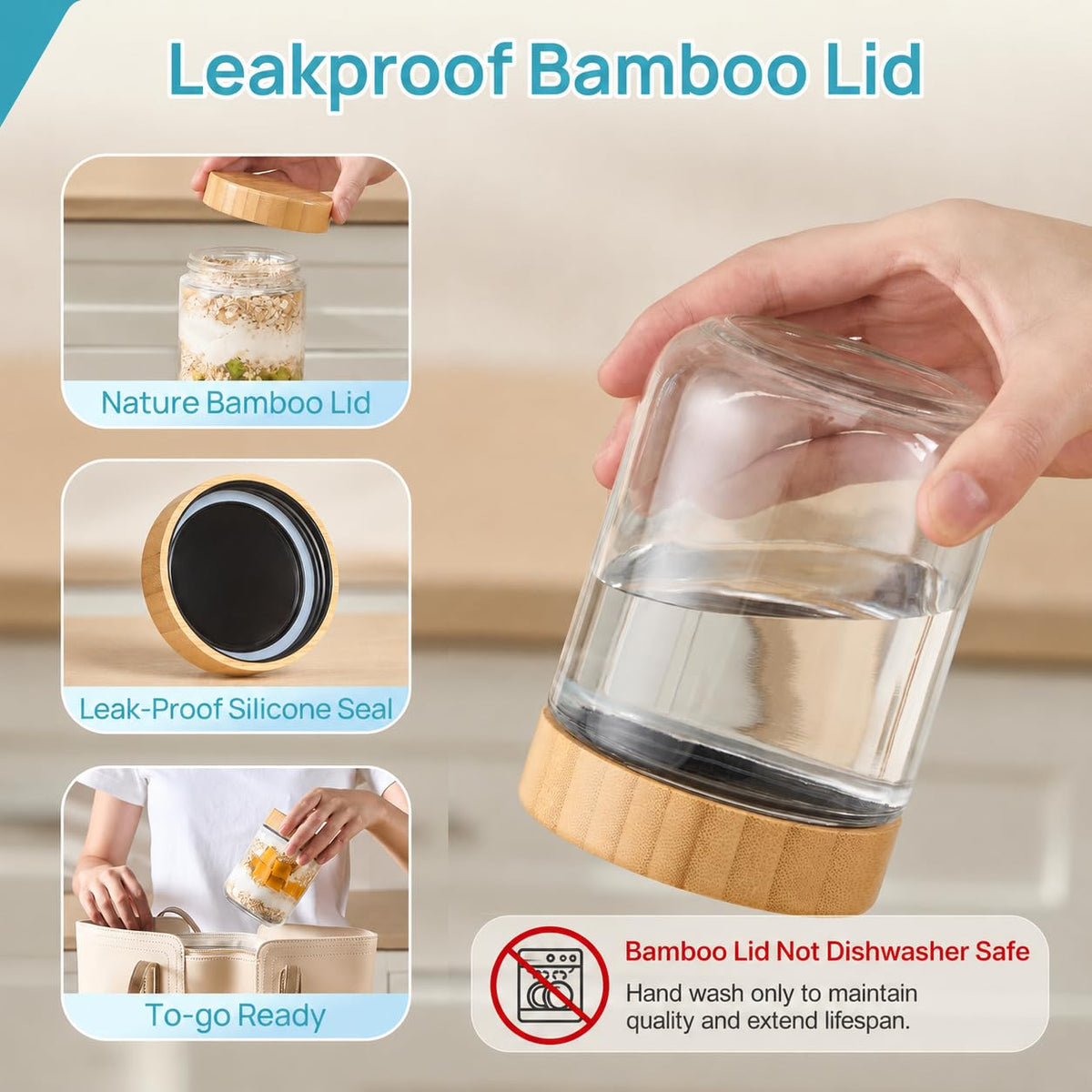 Vtopmart 16 oz Glass Storage Jars with Bamboo Lids 6 Pack NEW