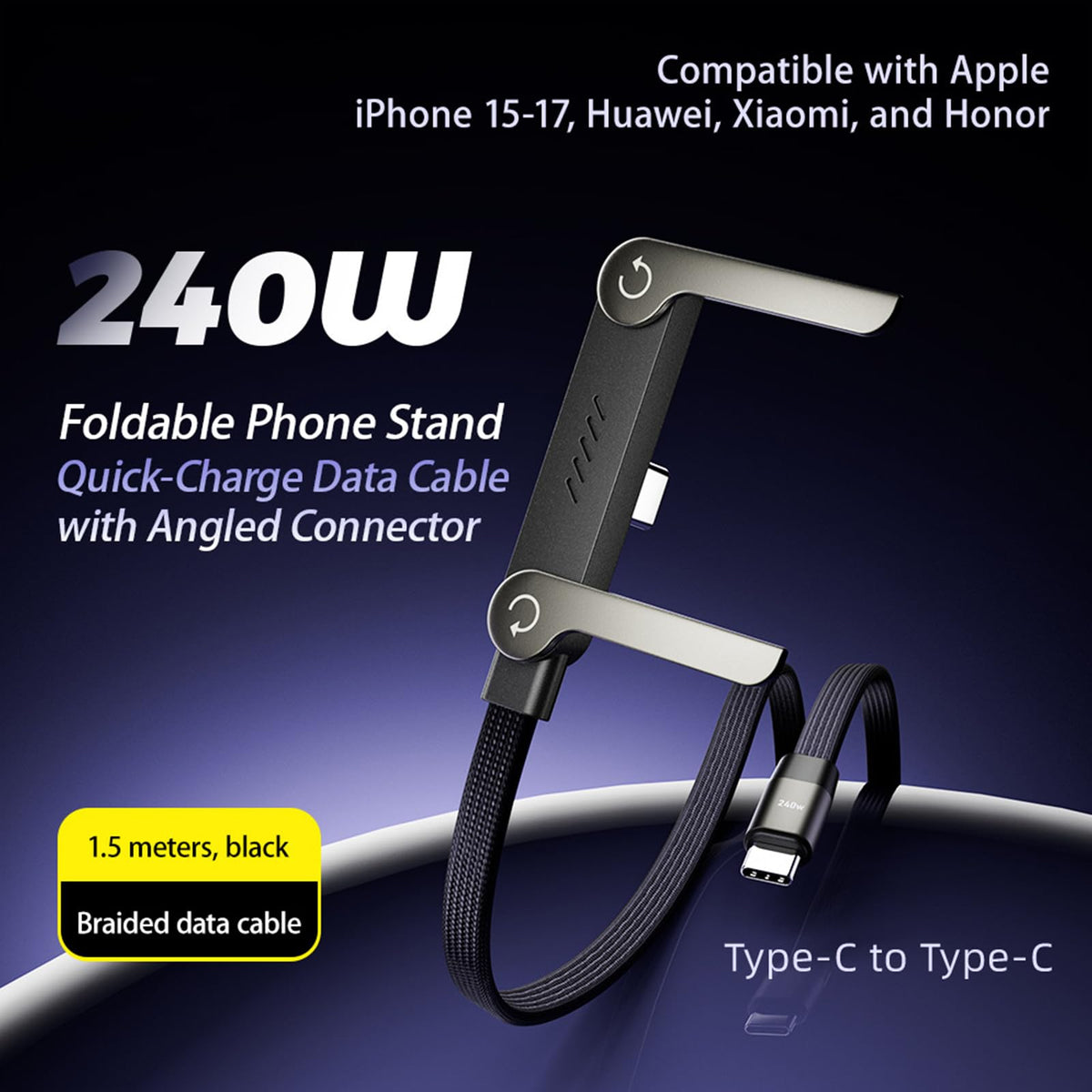 Komiyaa 240W USB Cables Braided Fast Charging USB-C Cable with Invisible NEW