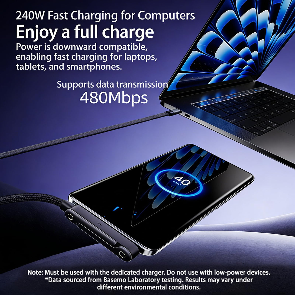 Komiyaa 240W USB Cables Braided Fast Charging USB-C Cable with Invisible NEW