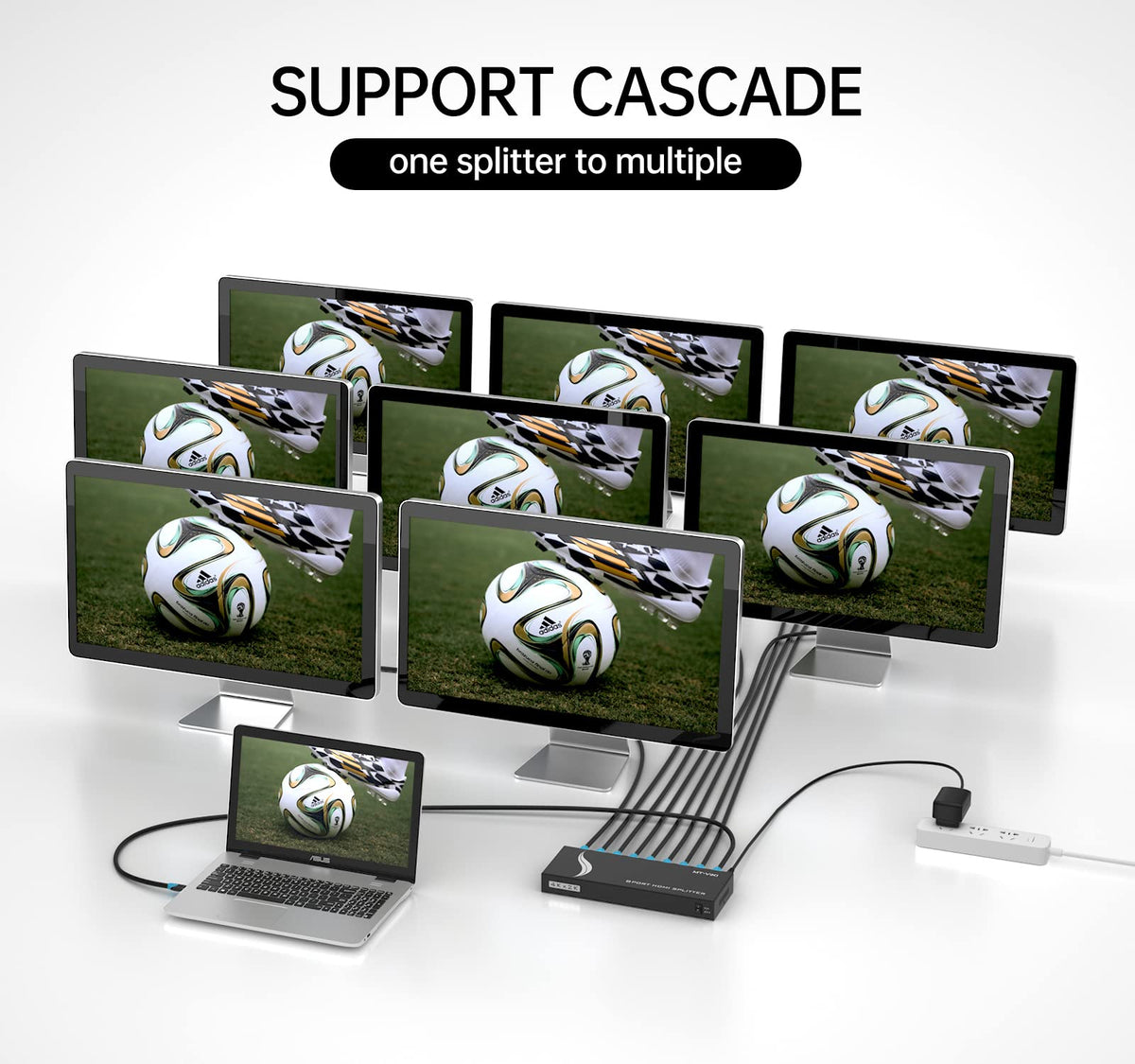 MT-VIKI 4K Splitters HDMI Splitter 1 in 8 Out Powered Multi-Monitor Display NEW