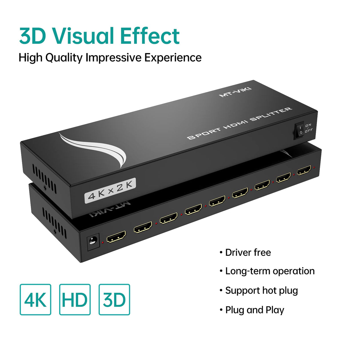 MT-VIKI 4K Splitters HDMI Splitter 1 in 8 Out Powered Multi-Monitor Display NEW
