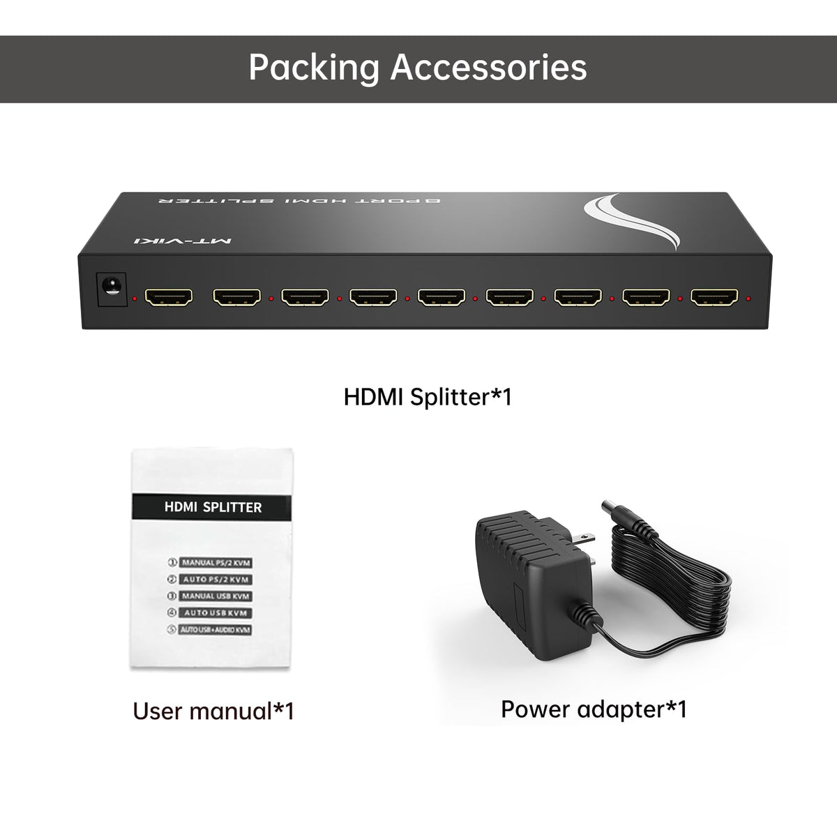 MT-VIKI 4K Splitters HDMI Splitter 1 in 8 Out Powered Multi-Monitor Display NEW