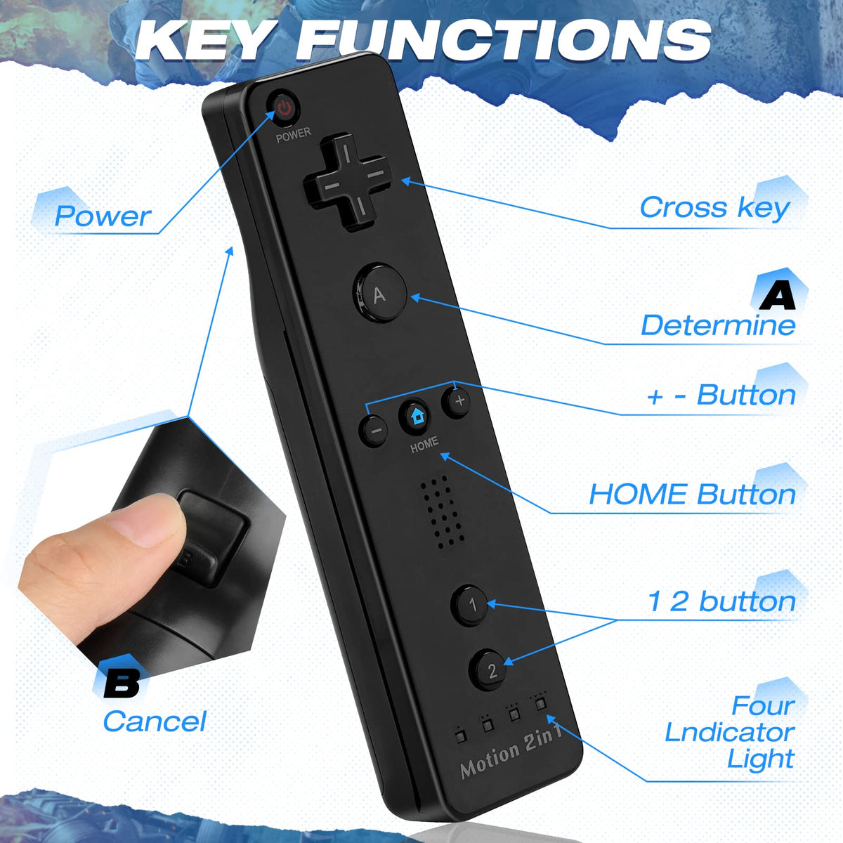 FISUPER 2-in-1 Accessories Wii/Wii U Remote Controller with Motion Plus NEW