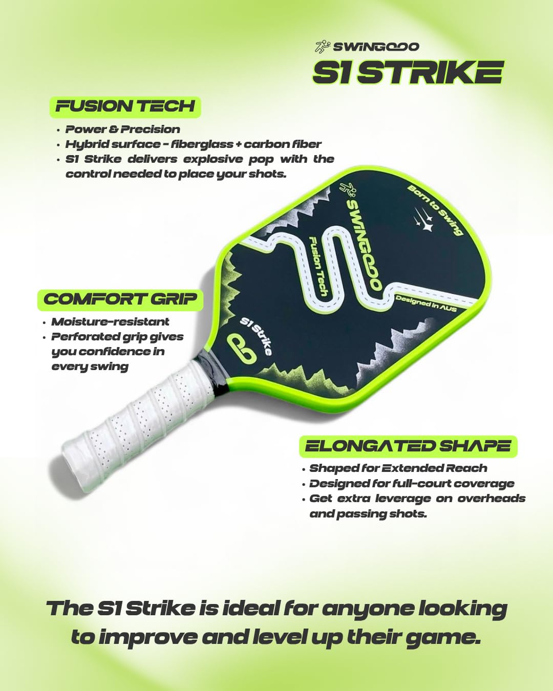 Swingooo Pickleball Paddle Carbon Fiber Fiberglass Polypropylene 16mm NEW