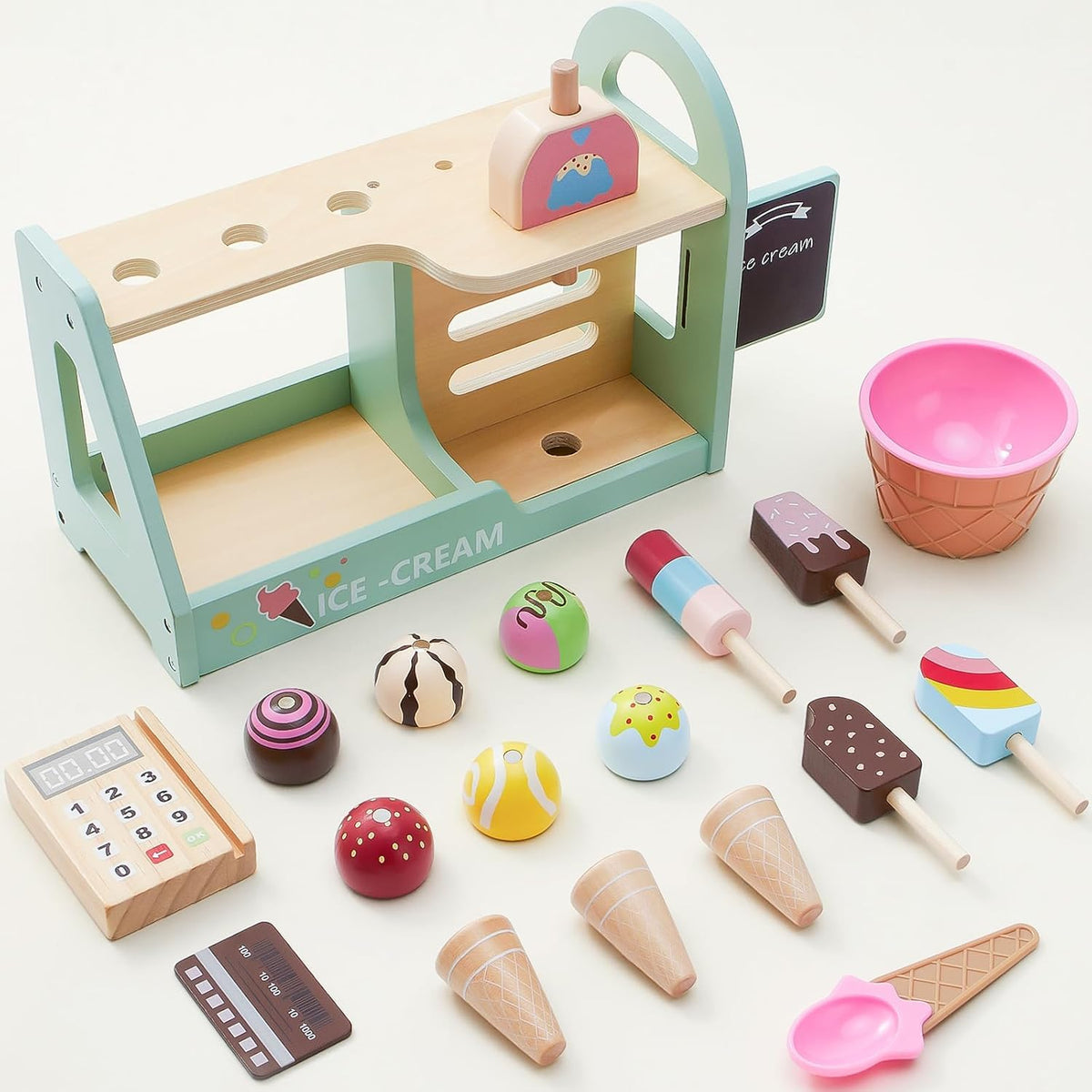 Uandhome Wooden Ice Cream Pretend Play Set Child-Size Cooking & Baking Kits NEW