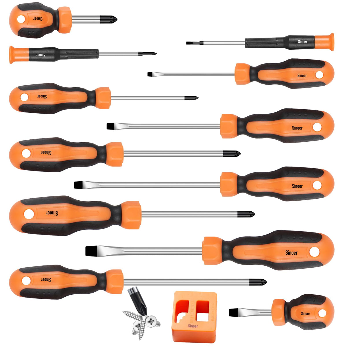 Sinoer 13-Piece Magnetic Screwdriver Set 6 Phillips Flat Head Chrome NEW