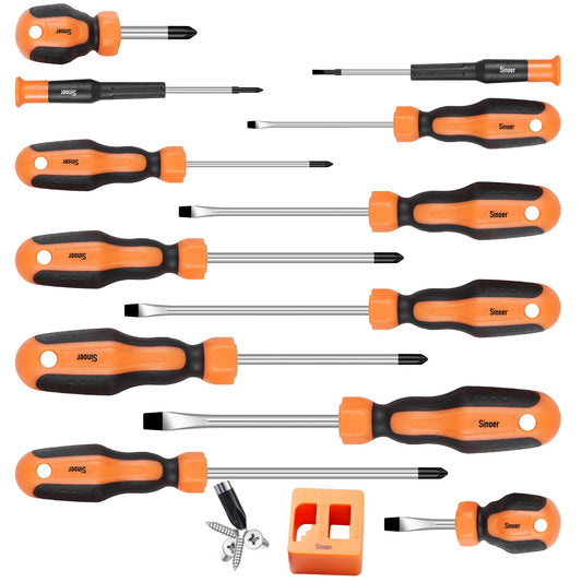 Sinoer 13-Piece Magnetic Screwdriver Set 6 Phillips Flat Head Chrome NEW