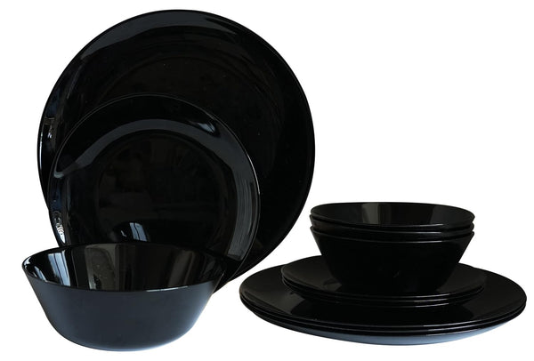 Orrayn 12-Piece Opal Glass Dinnerware Set Plates Bowls Microwave Dishwasher NEW