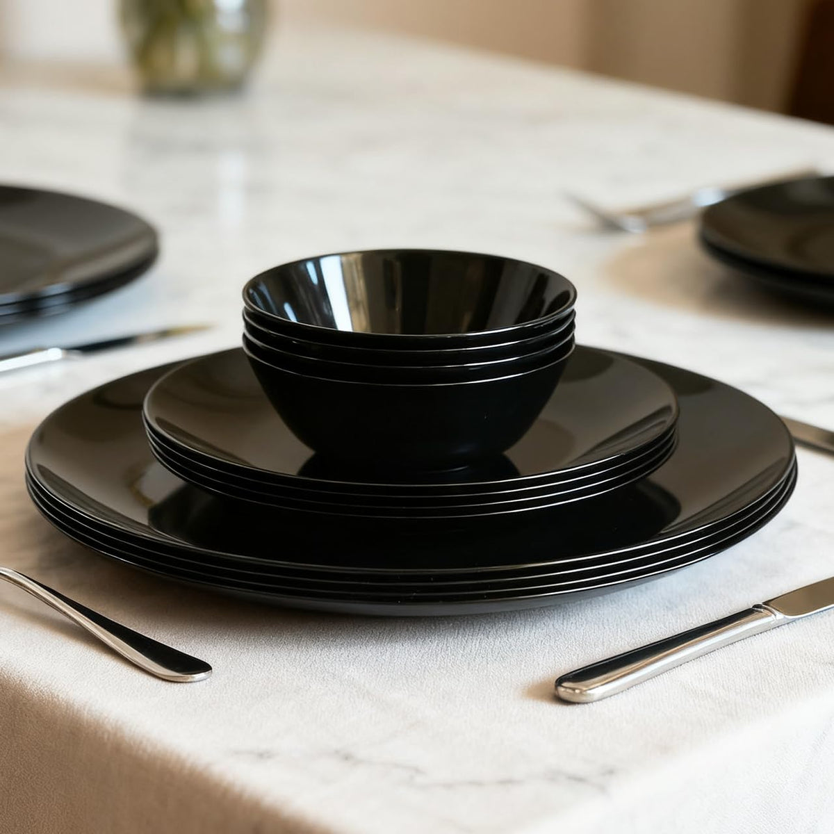 Orrayn 12-Piece Opal Glass Dinnerware Set Plates Bowls Microwave Dishwasher NEW
