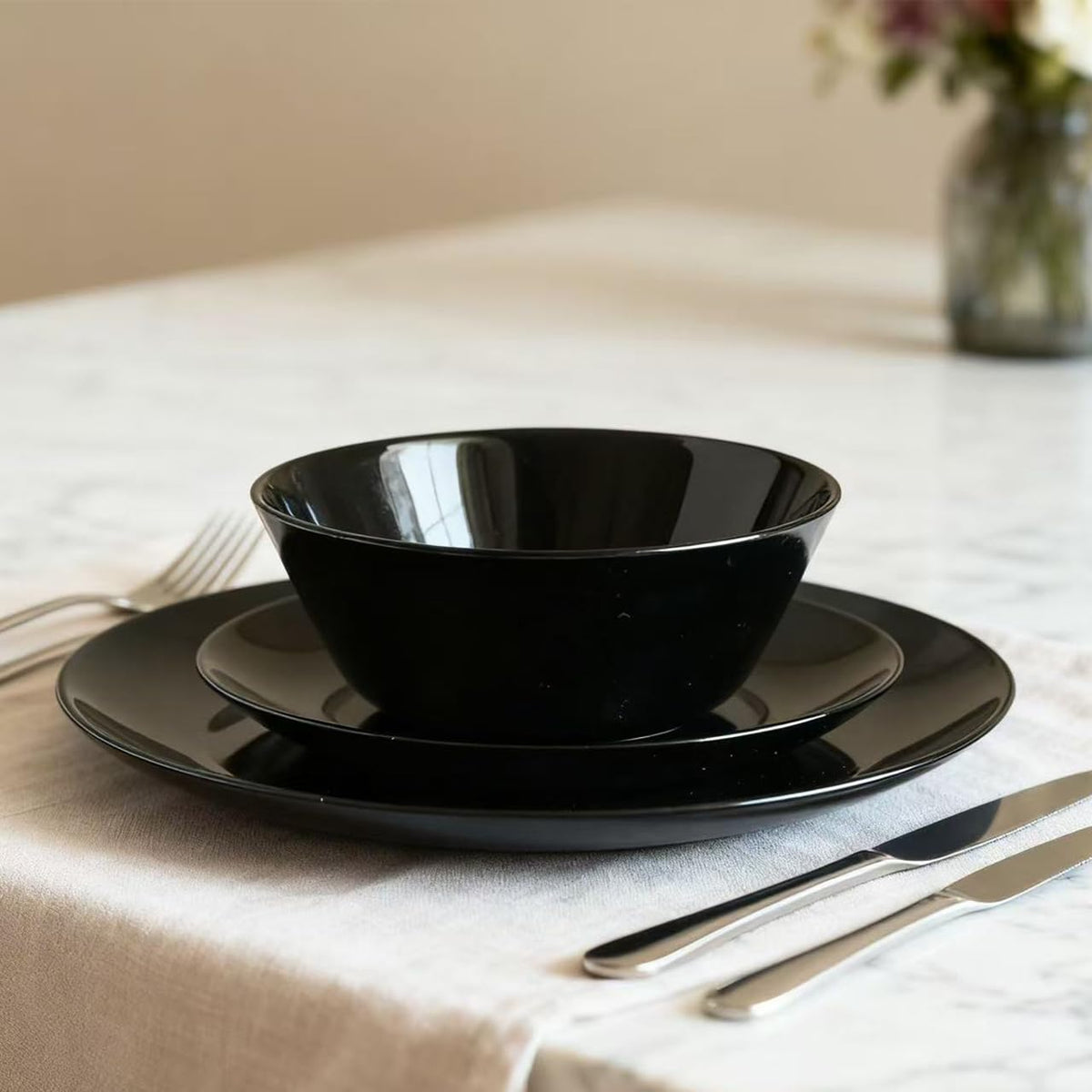 Orrayn 12-Piece Opal Glass Dinnerware Set Plates Bowls Microwave Dishwasher NEW