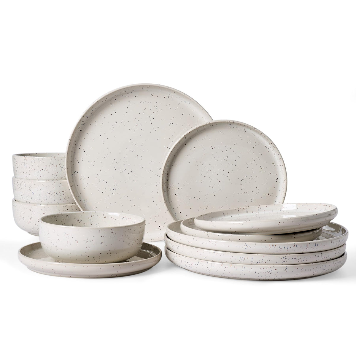 Famiware 12-Piece Creamy White Stoneware Dinnerware Bowl Set for Home NEW