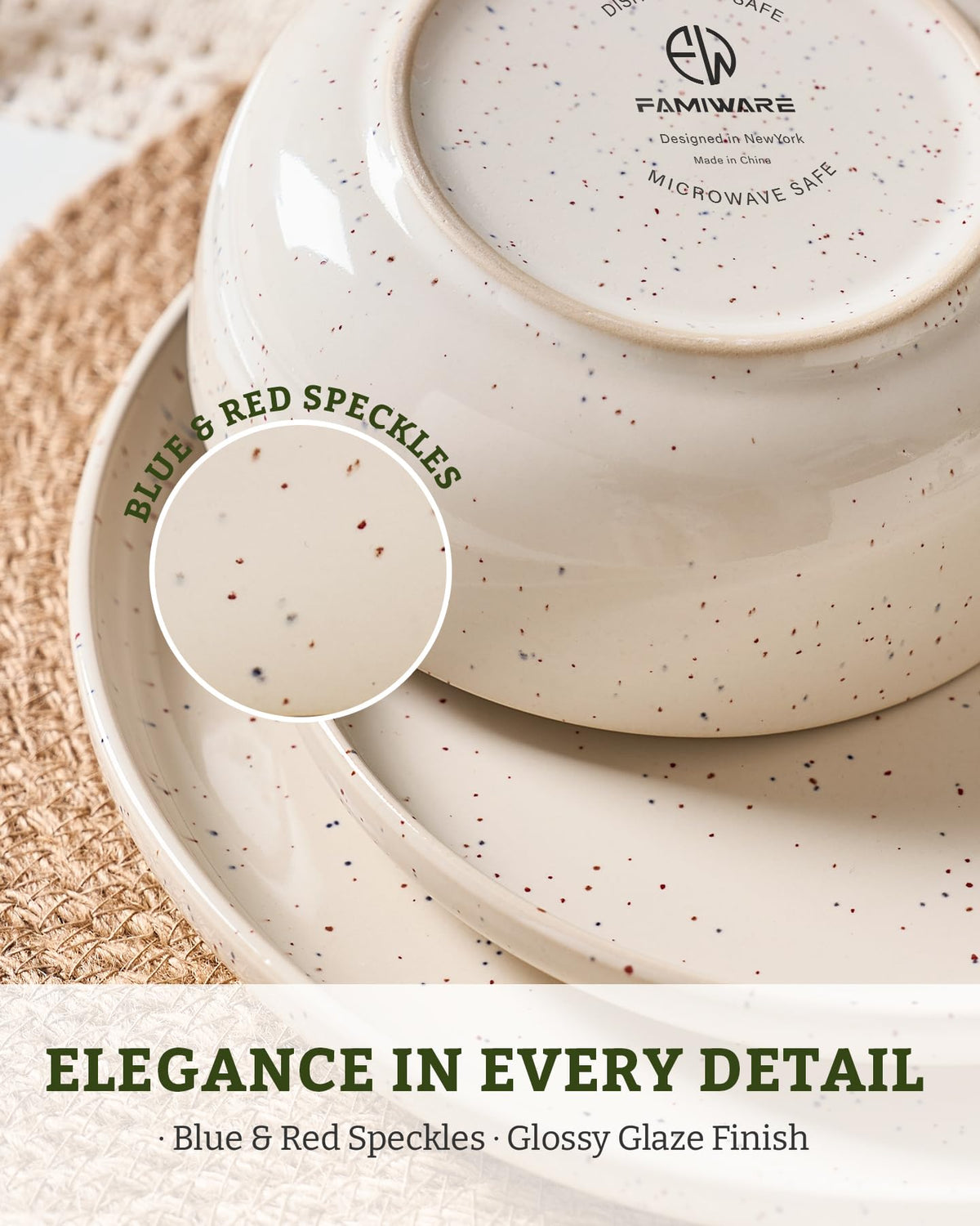 Famiware 12-Piece Creamy White Stoneware Dinnerware Bowl Set for Home NEW
