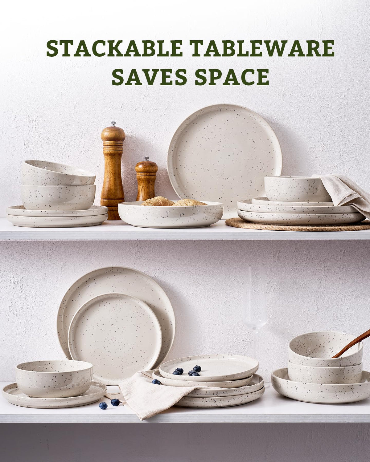 Famiware 12-Piece Creamy White Stoneware Dinnerware Bowl Set for Home NEW