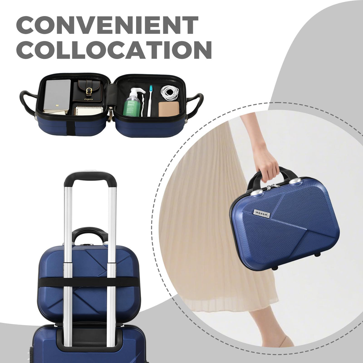 MAZAM 2-Piece Carry On Luggage Set with Trolley Bag and Suitcase NAVY DEMO