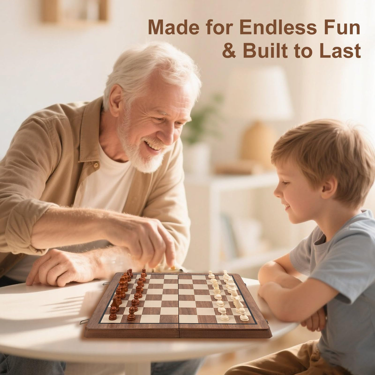 Handcrafted PhosElpida Wooden Chess Set with Chessboard and Travel Pieces NEW