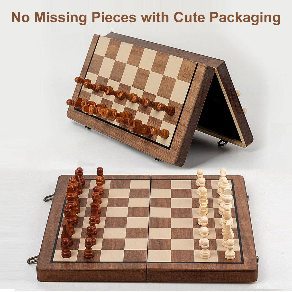 Handcrafted PhosElpida Wooden Chess Set with Chessboard and Travel Pieces NEW