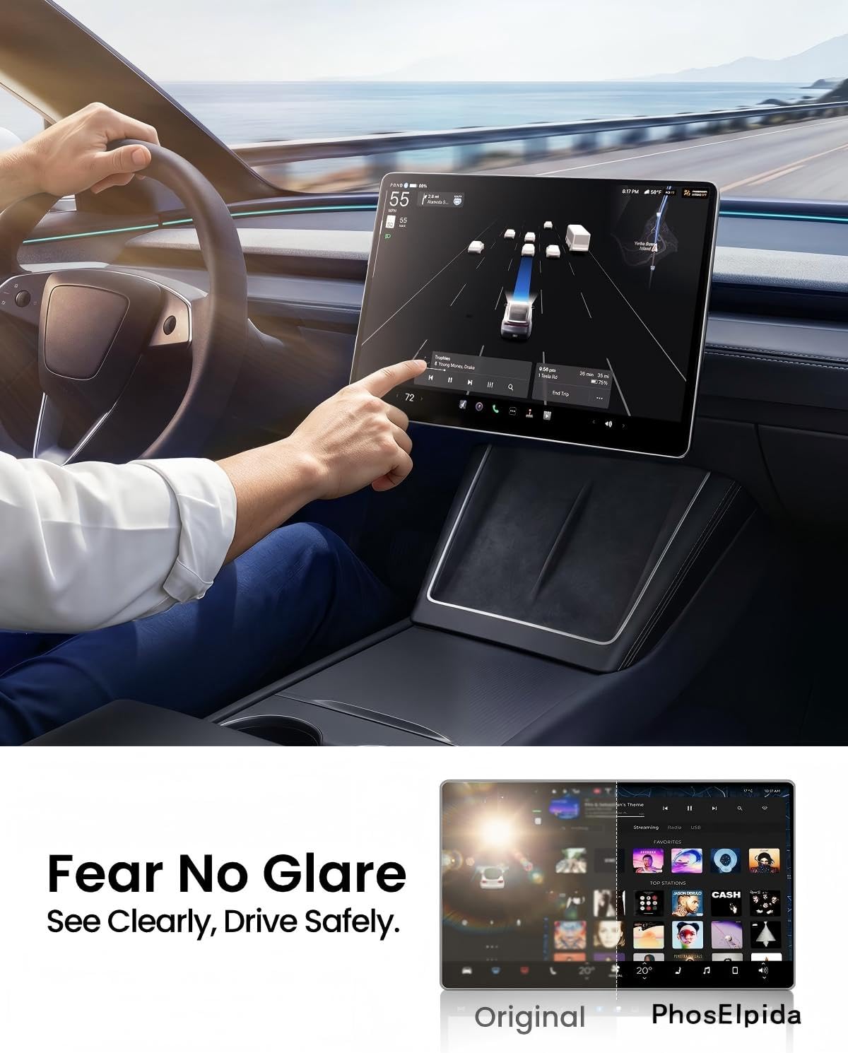PhosElpida 15.4" Transparent Screen Protector for Interior Car Care NEW
