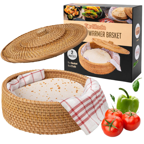 Tortillada Handmade Rattan Tortilla Warmer Bread Basket for Tortillas 26 cm NEW