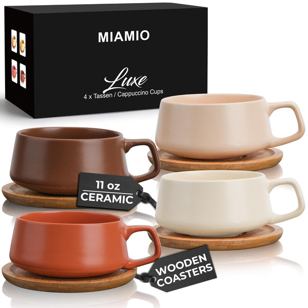 MIAMIO Ceramic Tea Cup and Saucer Set - Beige Pastel, 6 x 2.2 inch, Coffee DEMO