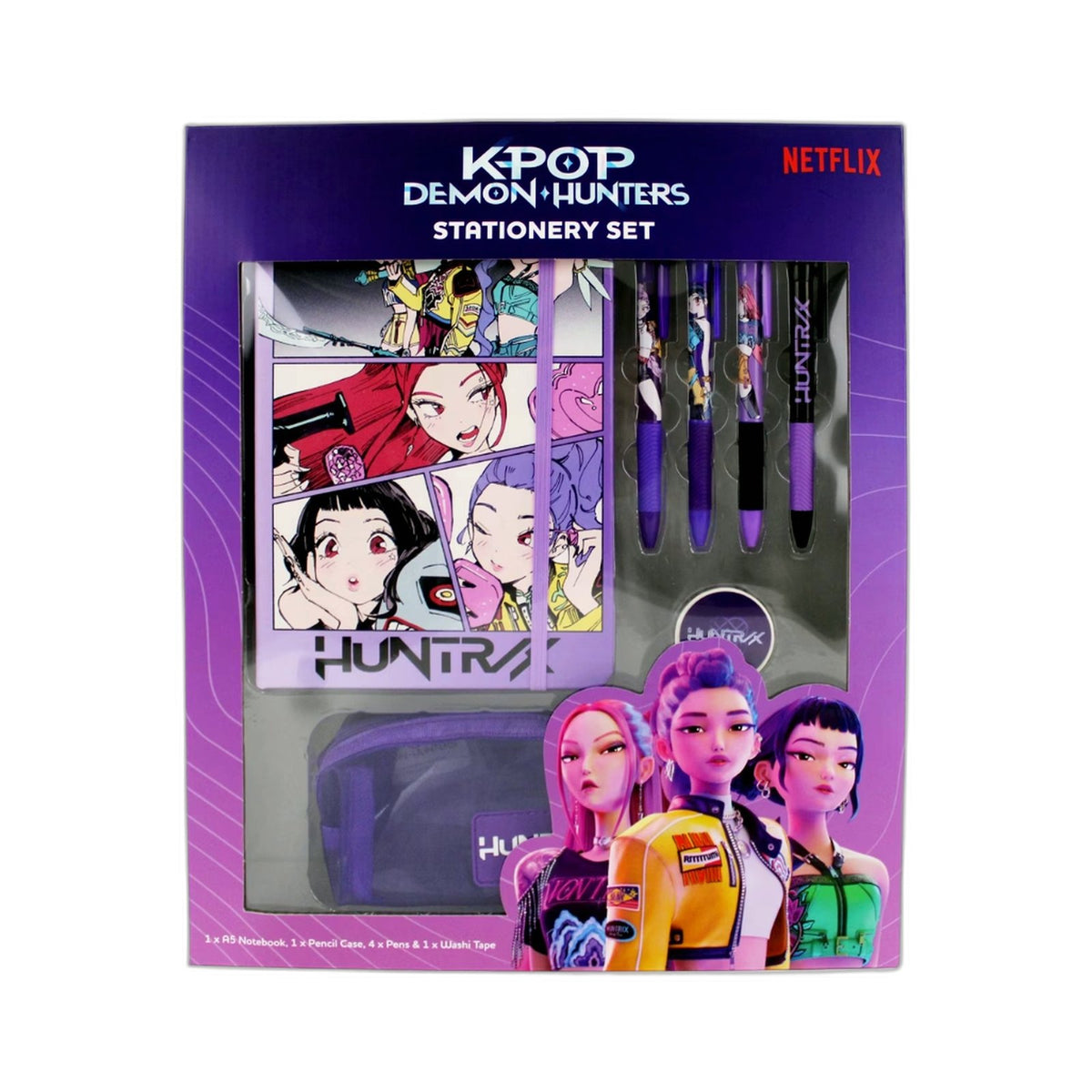 Huntrx K.Pop Demon Hunters Stationery Set Inc Notebook Pencil Case Pens NEW