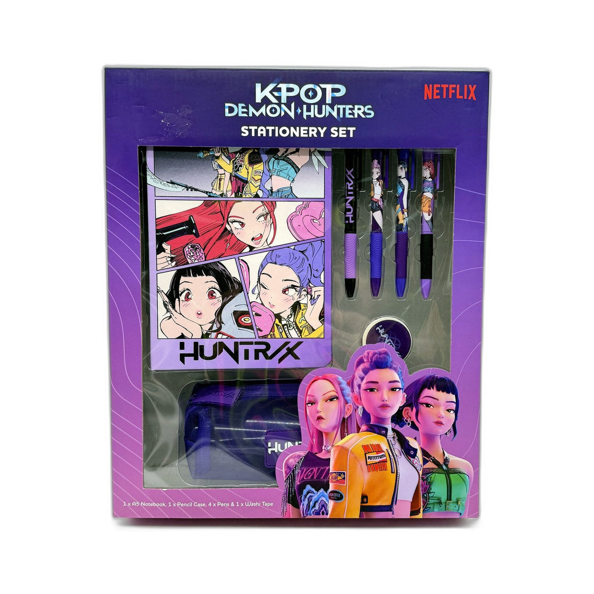 Huntrx K.Pop Demon Hunters Stationery Set Inc Notebook Pencil Case Pens NEW