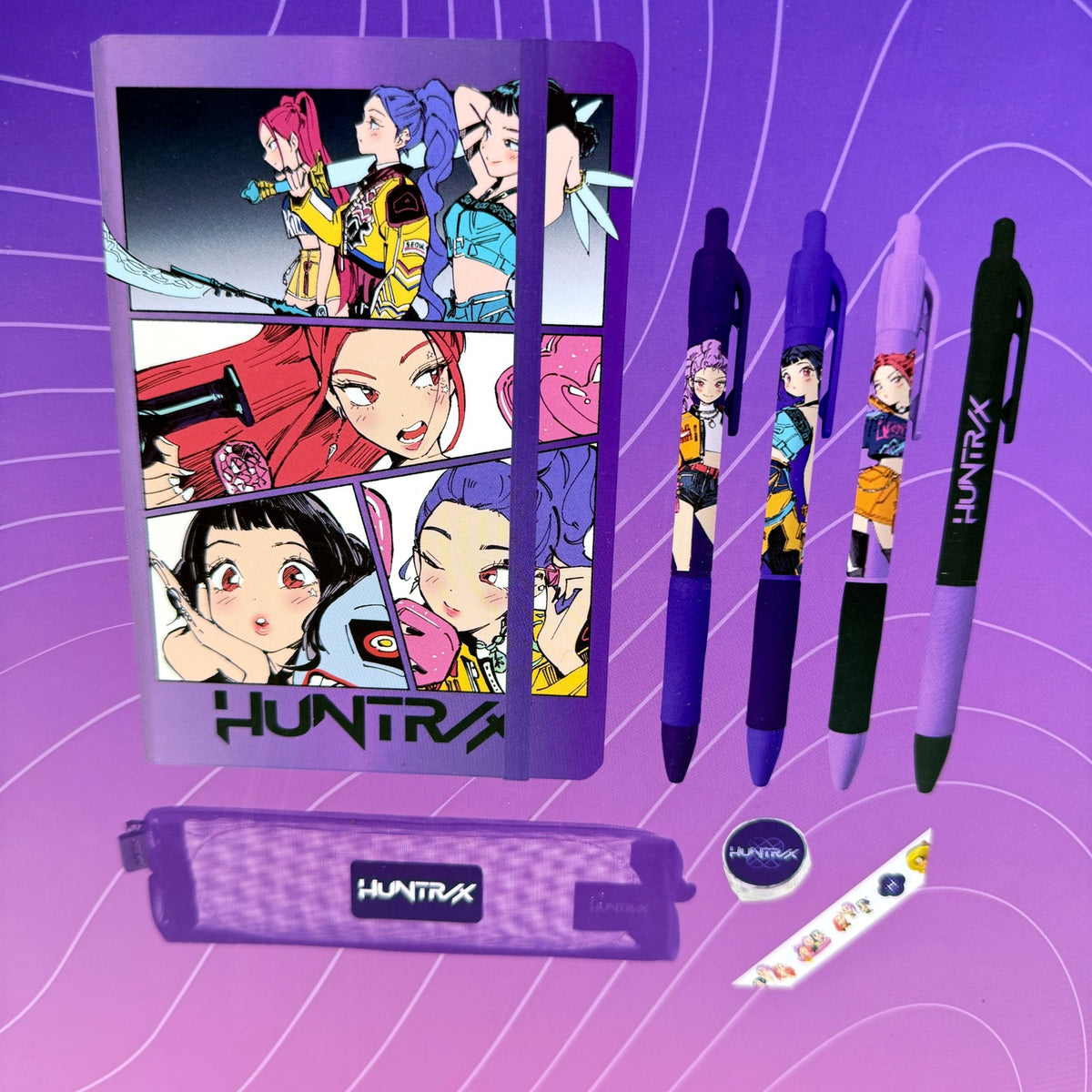 Huntrx K.Pop Demon Hunters Stationery Set Inc Notebook Pencil Case Pens NEW