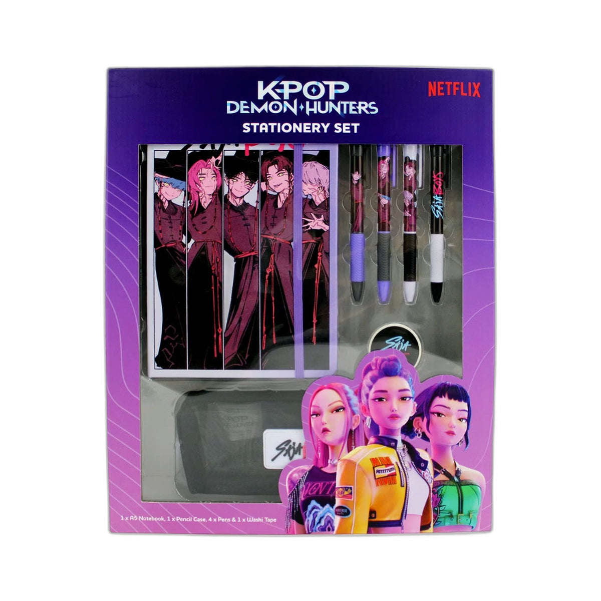 K-Pop Demon Hunters Stationery Set: Notebooks, Pens, Pencils, Washi Tape NEW