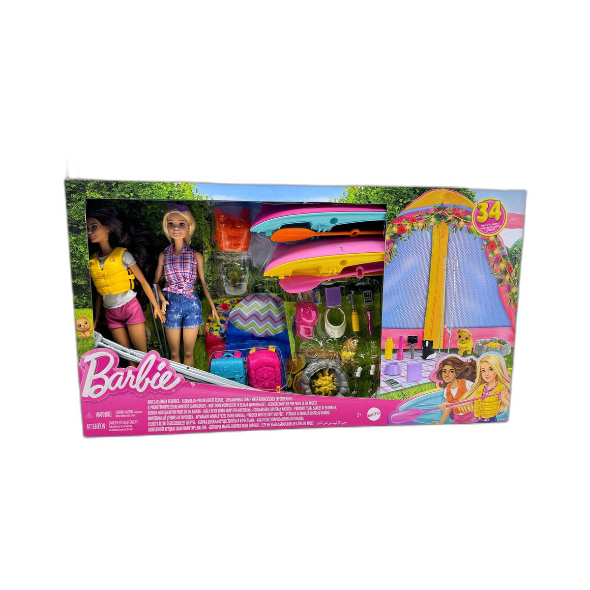 Mattel Barbie Glamping Playset Doll Camping Set Inc 2 Barbies Ages 3+ DEMO