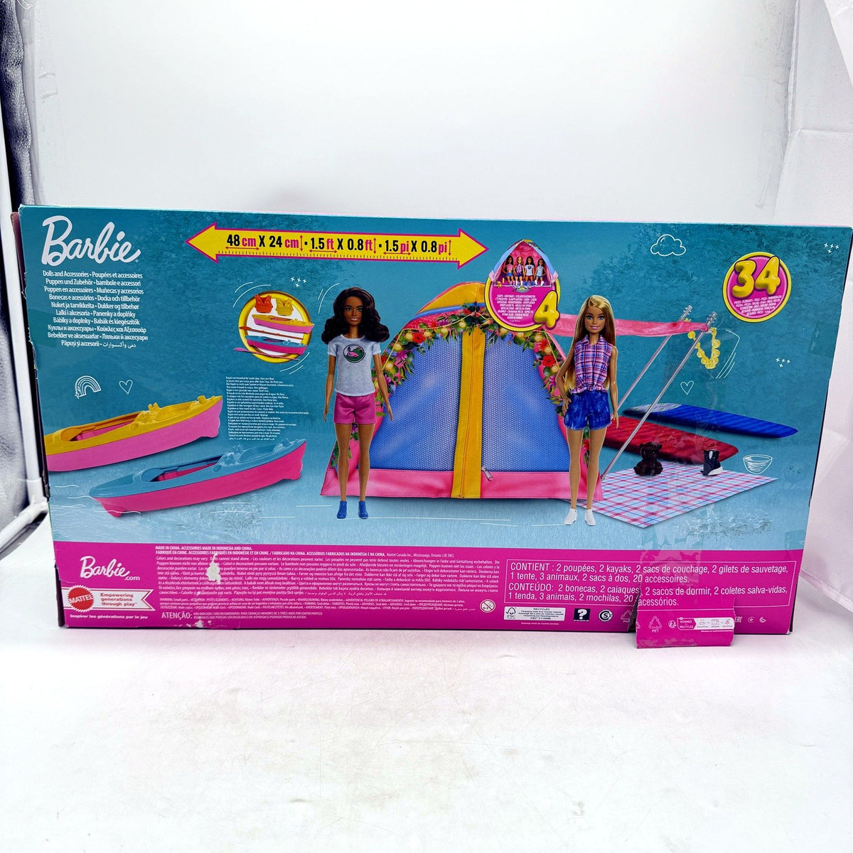 Mattel Barbie Glamping Playset Doll Camping Set Inc 2 Barbies Ages 3+ DEMO