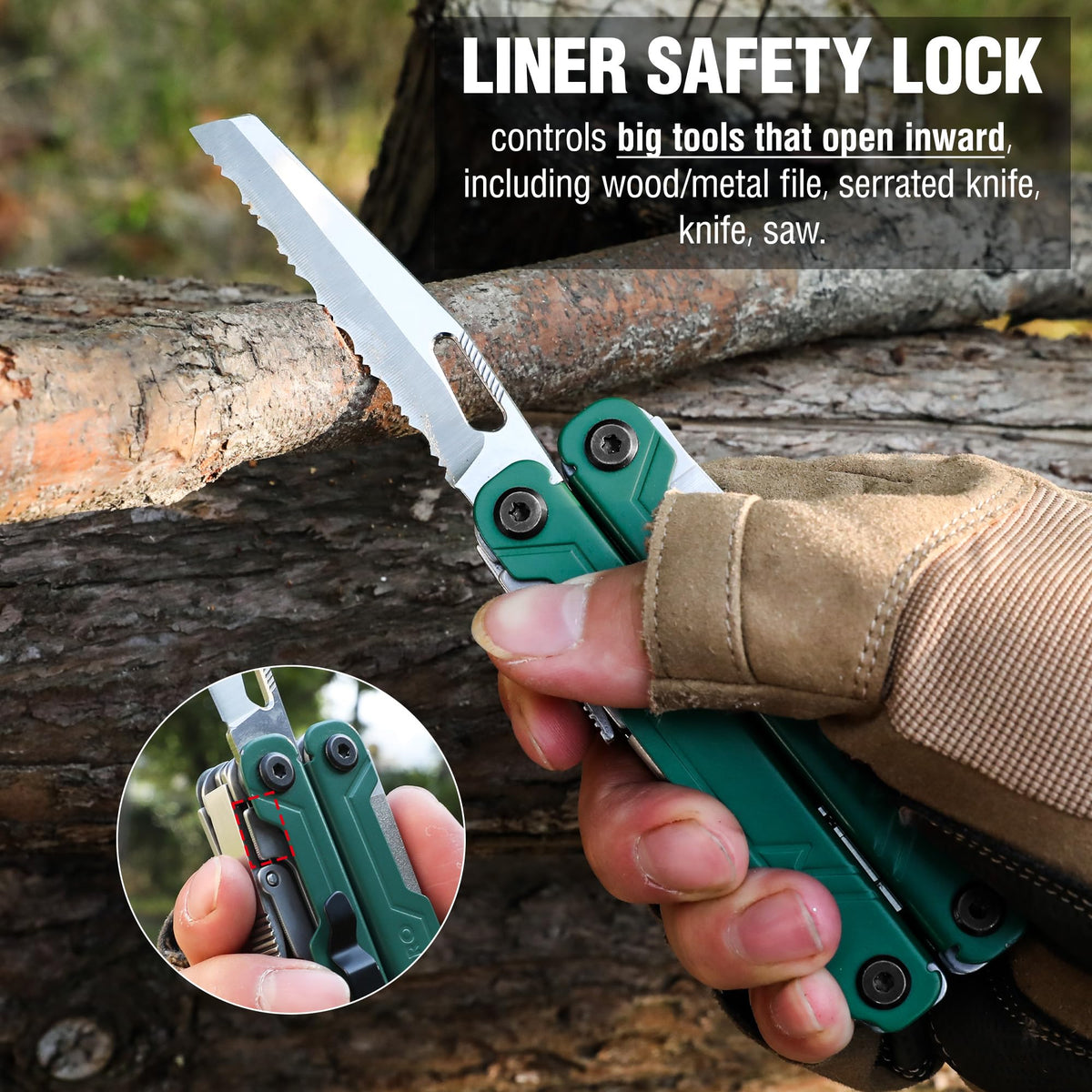 WORKPRO 18-in-1 Multitool Pocket Knife with 2 Safety Locks, EDC Green NEW
