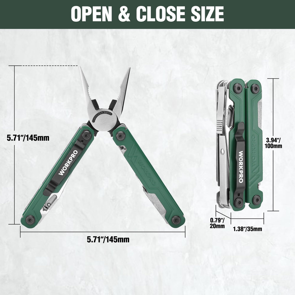 WORKPRO 18-in-1 Multitool Pocket Knife with 2 Safety Locks, EDC Green NEW