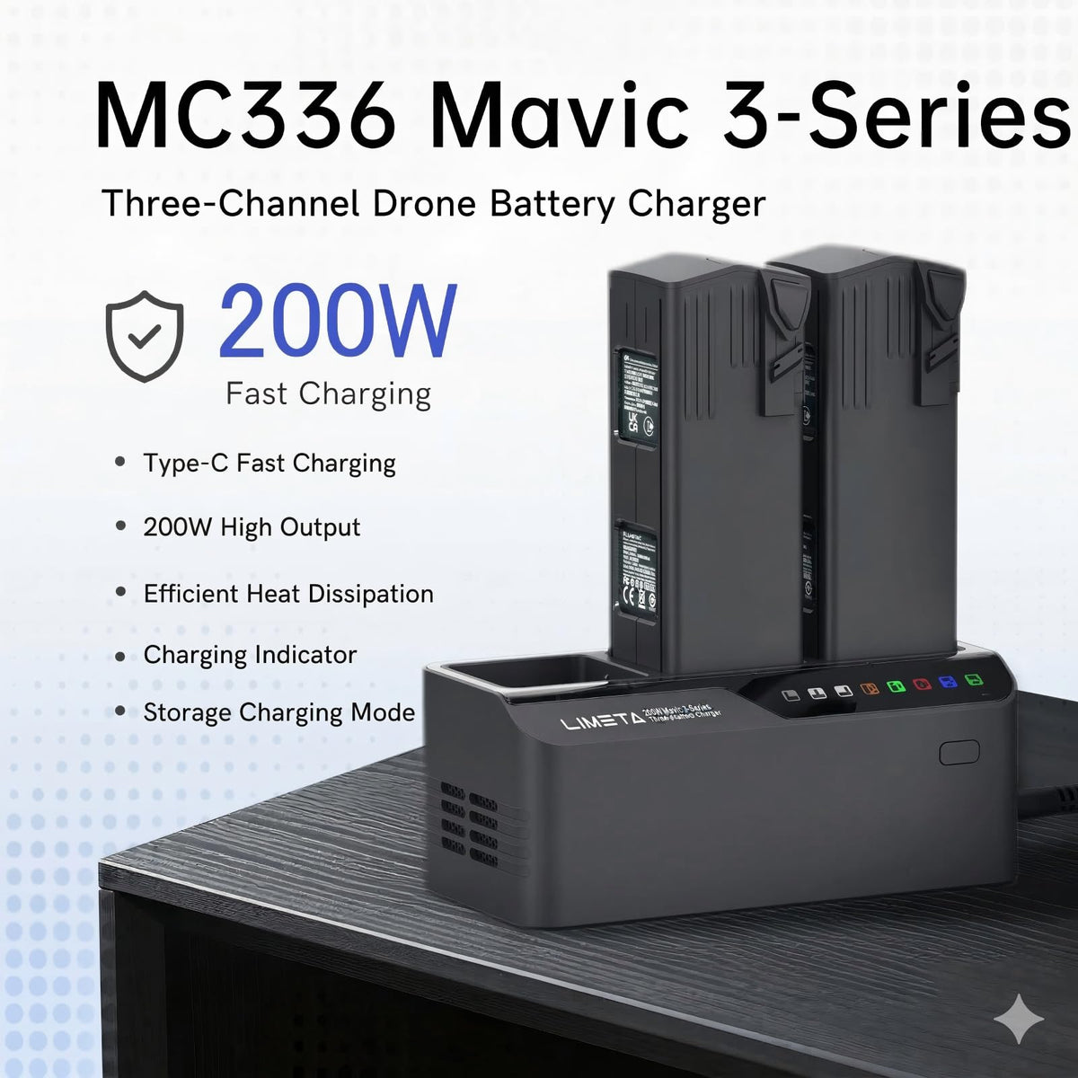 LIMETA 200W Drone Charger for DJI Mavic 3 Pro & Series Models, Black NEW